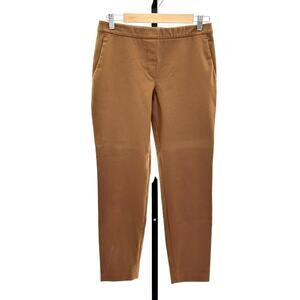 Theory Pull On Brown Elastic Waist Straight Leg Pant Trouser Sz 4 MSRP $129